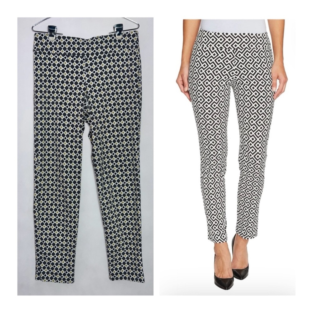 KRAZY LARRY Woman's Pull On Comfy Yellow Black Diamond Print‎ Pants sz 12